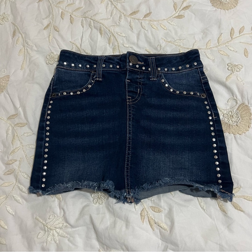 Justice Blue Denim Rhinestoned Skirt, 7